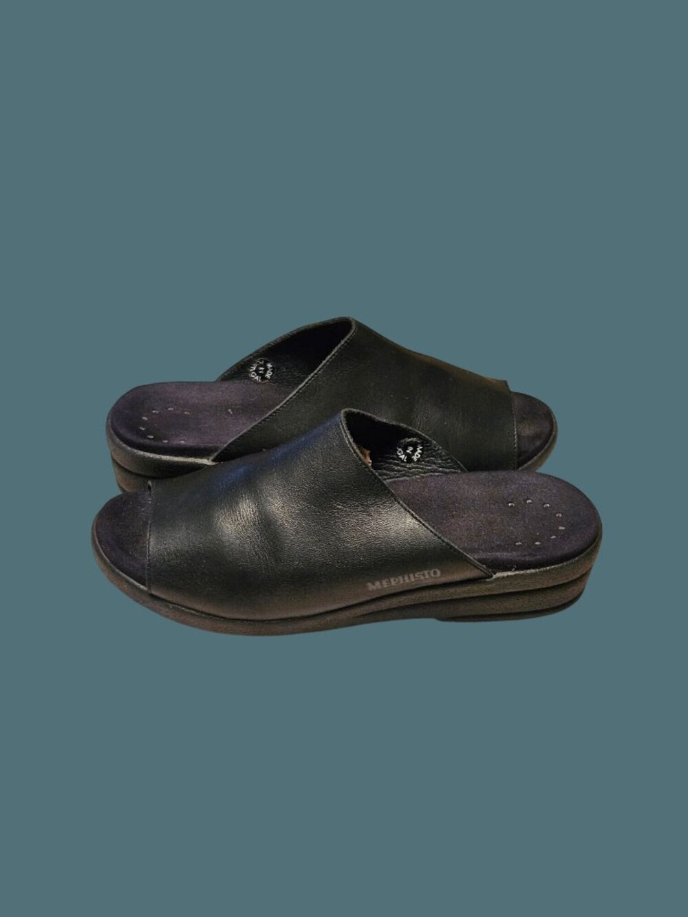 Mephisto Black Leather Open Toe Slide Mule Wedge Comfy Sandals Women US 9 /EU 39 - Picture 10 of 14